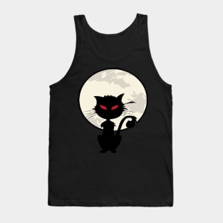 Full Moon And Black Cat Halloween Tank Top